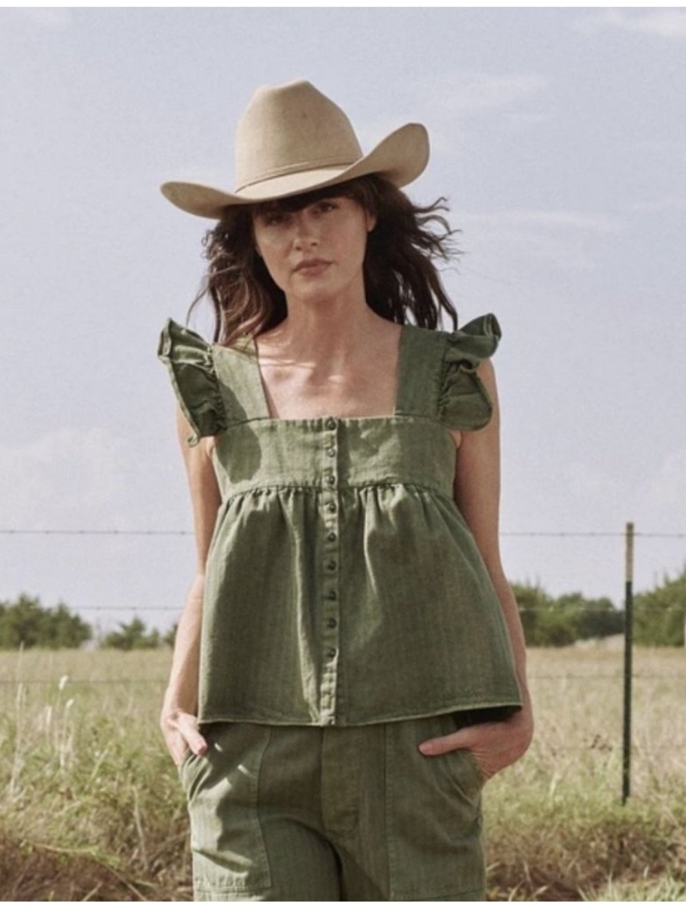 THE GREAT. The Herringbone Acre Top in sent Green - Size 1